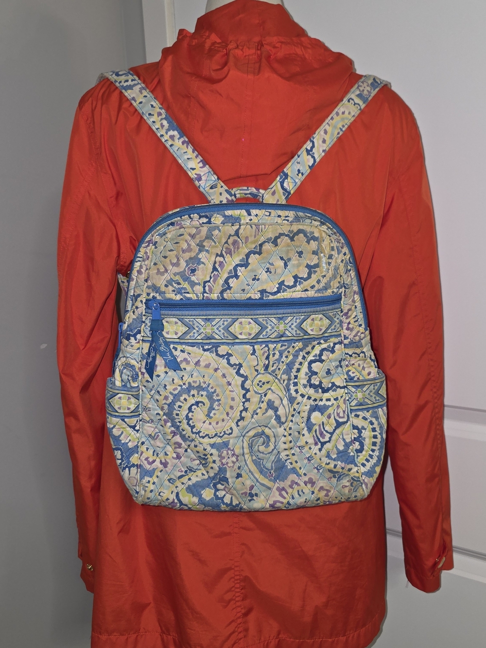 Vera Bradley Capri Blue Yellow Quilted Paisley Backpack Well Loved To Upcycle*